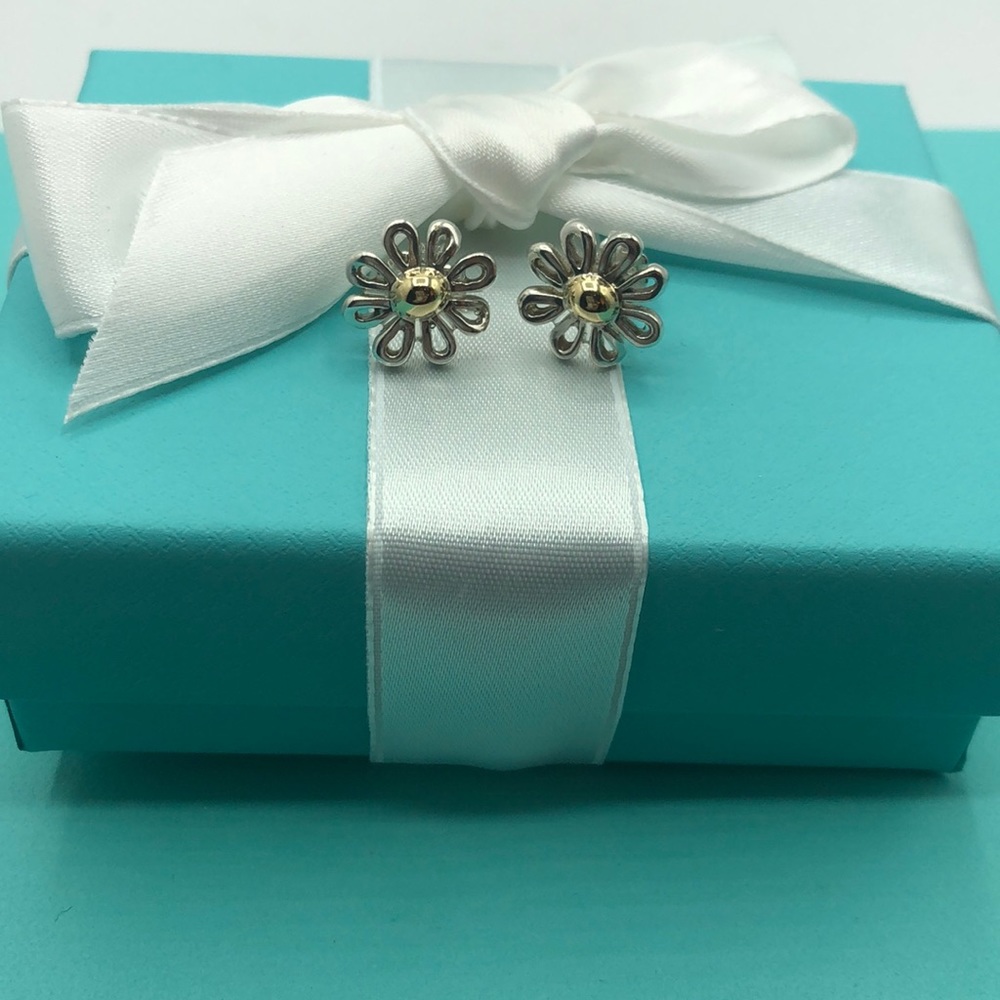 Tiffany & Co 18K Gold 925 Silver Earrings Flower